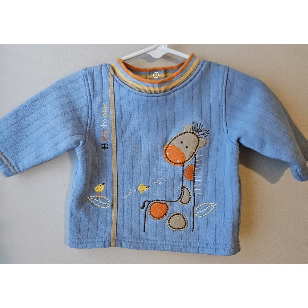 Baby Unisex Okie Dokie Blue‎ Embroidered Giraffe Shirt 3–6 Months Long Sleeve